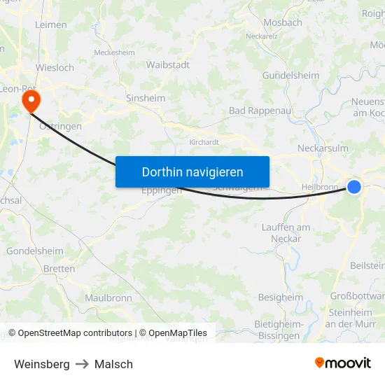 Weinsberg to Malsch map