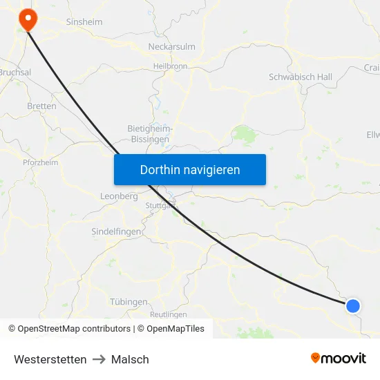 Westerstetten to Malsch map