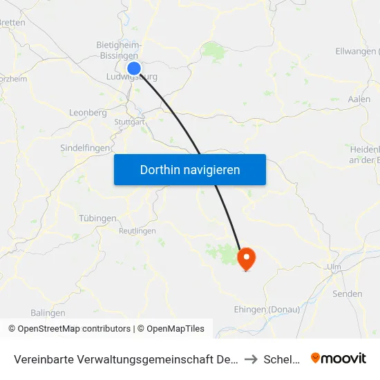 Vereinbarte Verwaltungsgemeinschaft Der Stadt Freiberg am Neckar to Schelklingen map