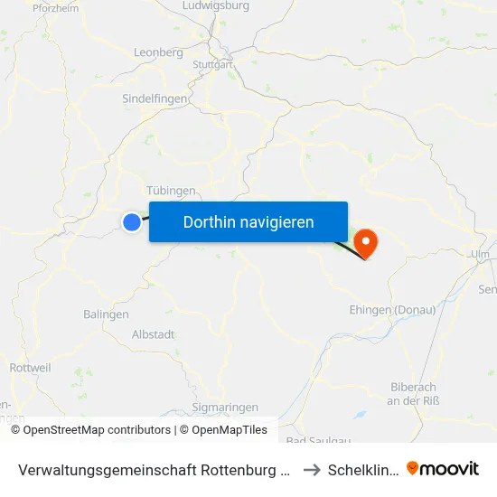 Verwaltungsgemeinschaft Rottenburg am Neckar to Schelklingen map