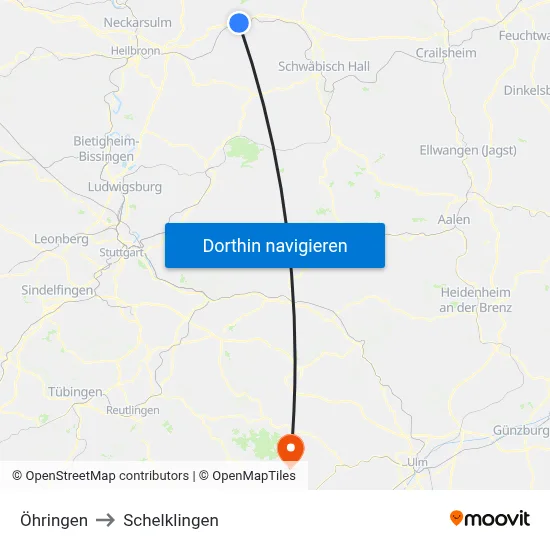 Öhringen to Schelklingen map