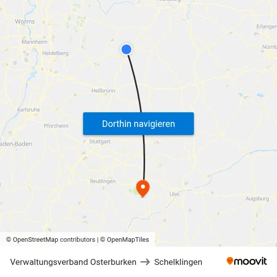 Verwaltungsverband Osterburken to Schelklingen map
