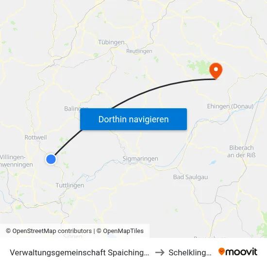 Verwaltungsgemeinschaft Spaichingen to Schelklingen map