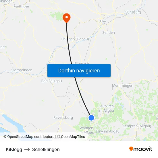 Kißlegg to Schelklingen map