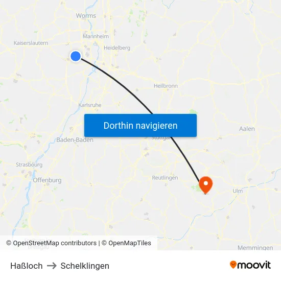 Haßloch to Schelklingen map