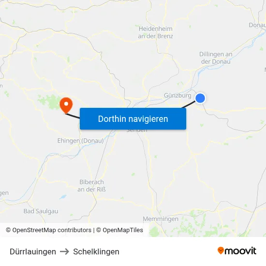 Dürrlauingen to Schelklingen map