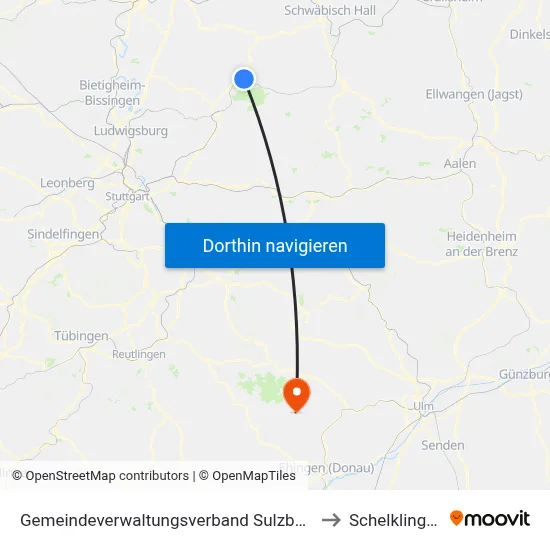 Gemeindeverwaltungsverband Sulzbach to Schelklingen map