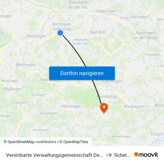 Vereinbarte Verwaltungsgemeinschaft Der Stadt Kirchheim Unter Teck to Schelklingen map