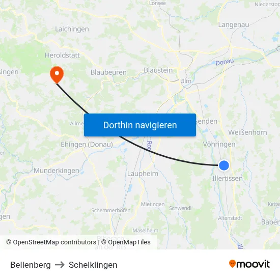 Bellenberg to Schelklingen map
