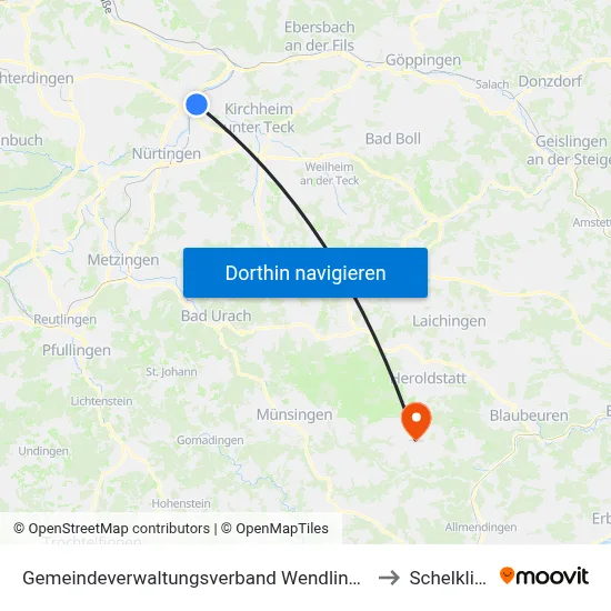 Gemeindeverwaltungsverband Wendlingen am Neckar to Schelklingen map