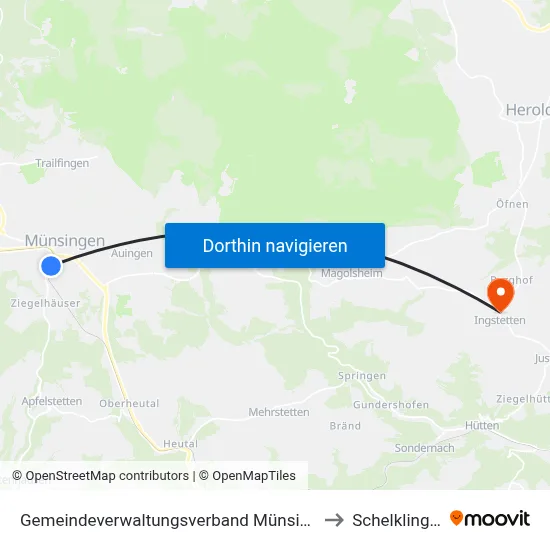 Gemeindeverwaltungsverband Münsingen to Schelklingen map