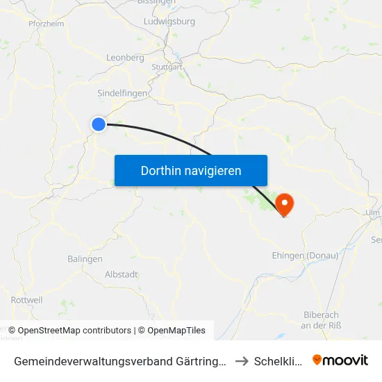 Gemeindeverwaltungsverband Gärtringen/Ehningen to Schelklingen map