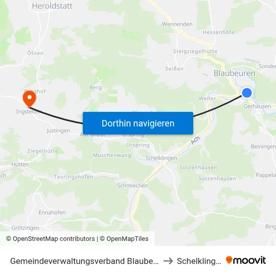 Gemeindeverwaltungsverband Blaubeuren to Schelklingen map