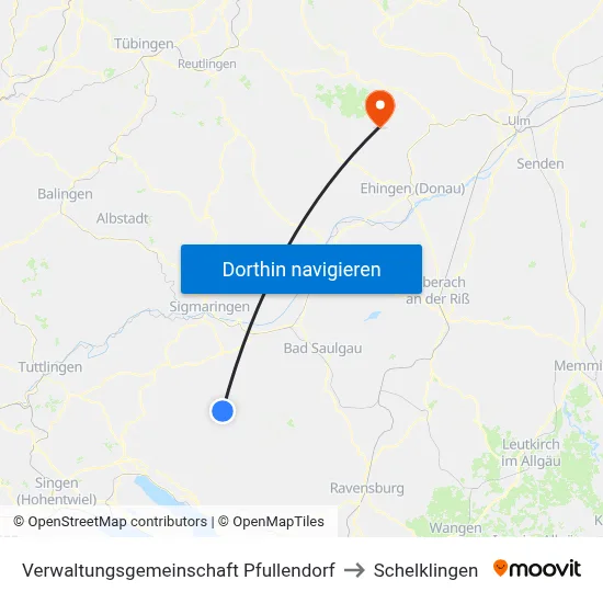 Verwaltungsgemeinschaft Pfullendorf to Schelklingen map