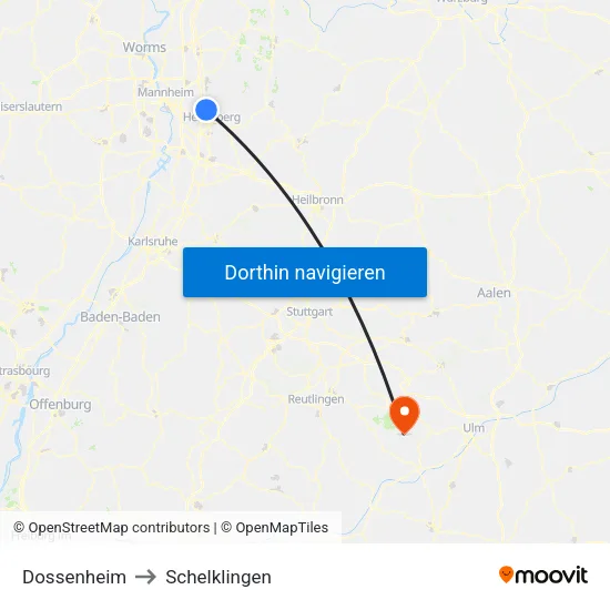 Dossenheim to Schelklingen map
