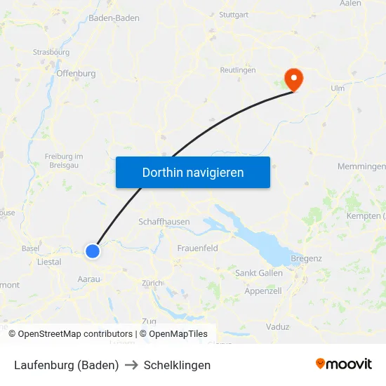 Laufenburg (Baden) to Schelklingen map