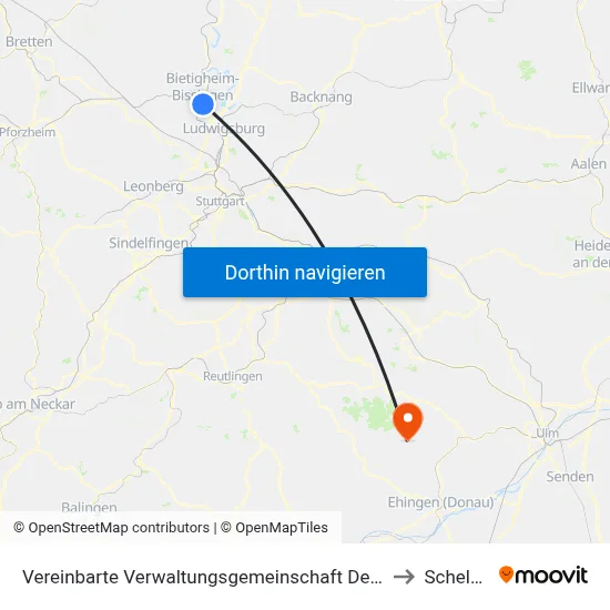 Vereinbarte Verwaltungsgemeinschaft Der Stadt Bietigheim-Bissingen to Schelklingen map