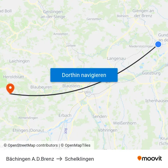 Bächingen A.D.Brenz to Schelklingen map