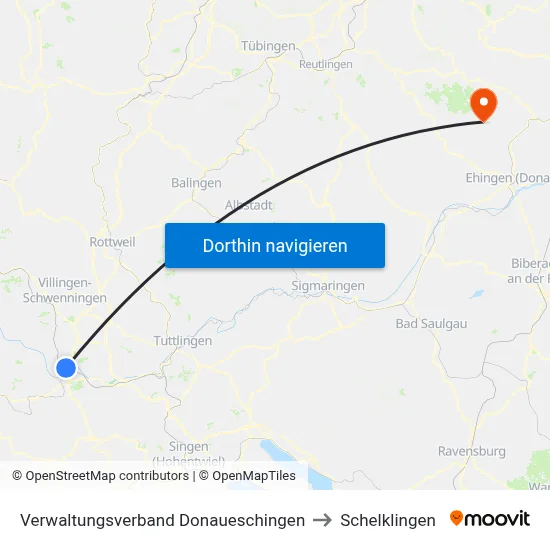 Verwaltungsverband Donaueschingen to Schelklingen map