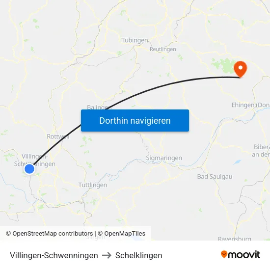 Villingen-Schwenningen to Schelklingen map