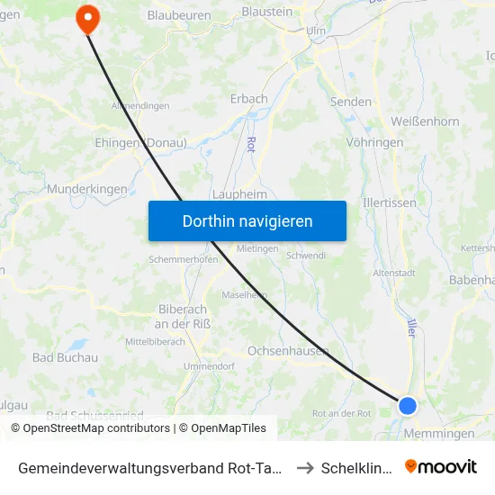 Gemeindeverwaltungsverband Rot-Tannheim to Schelklingen map