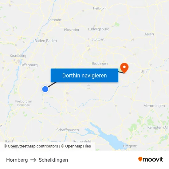 Hornberg to Schelklingen map
