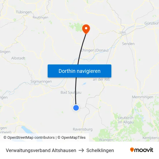 Verwaltungsverband Altshausen to Schelklingen map