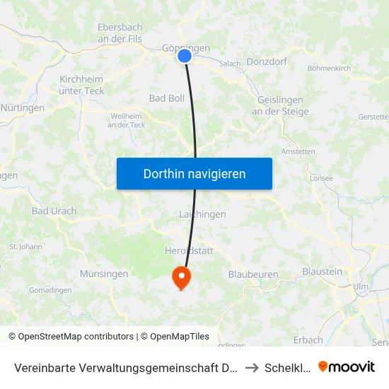 Vereinbarte Verwaltungsgemeinschaft Der Stadt Göppingen to Schelklingen map
