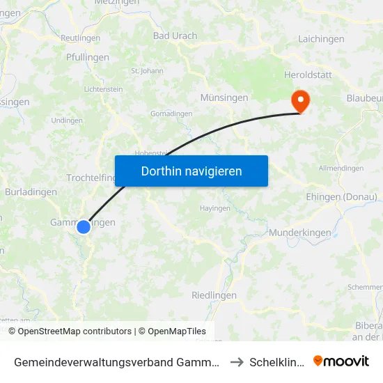Gemeindeverwaltungsverband Gammertingen to Schelklingen map