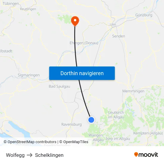 Wolfegg to Schelklingen map