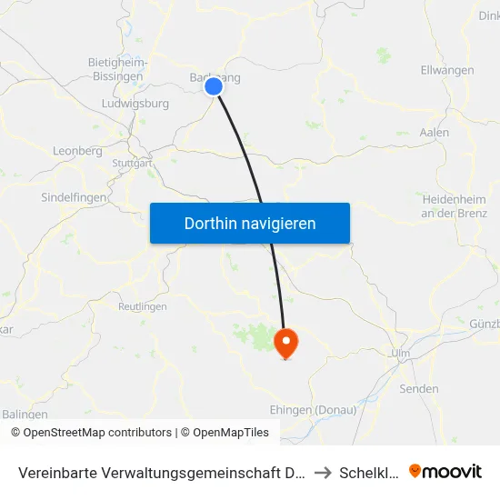 Vereinbarte Verwaltungsgemeinschaft Der Stadt Backnang to Schelklingen map