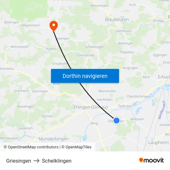 Griesingen to Schelklingen map