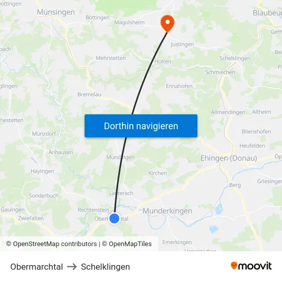 Obermarchtal to Schelklingen map