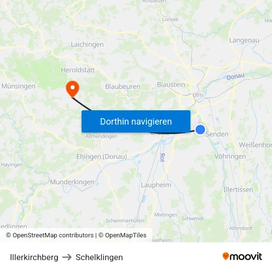 Illerkirchberg to Schelklingen map