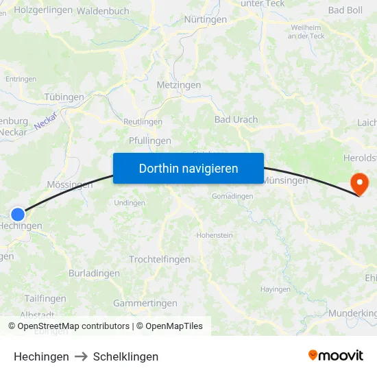 Hechingen to Schelklingen map