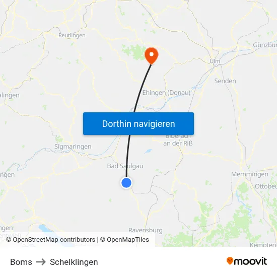 Boms to Schelklingen map