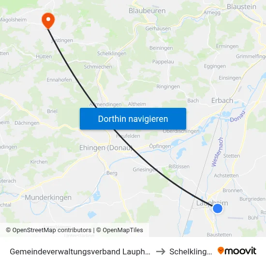 Gemeindeverwaltungsverband Laupheim to Schelklingen map