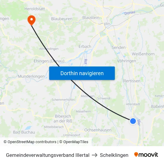 Gemeindeverwaltungsverband Illertal to Schelklingen map