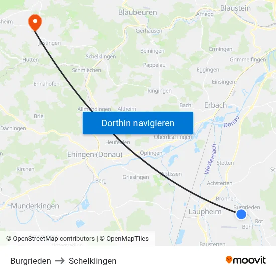 Burgrieden to Schelklingen map