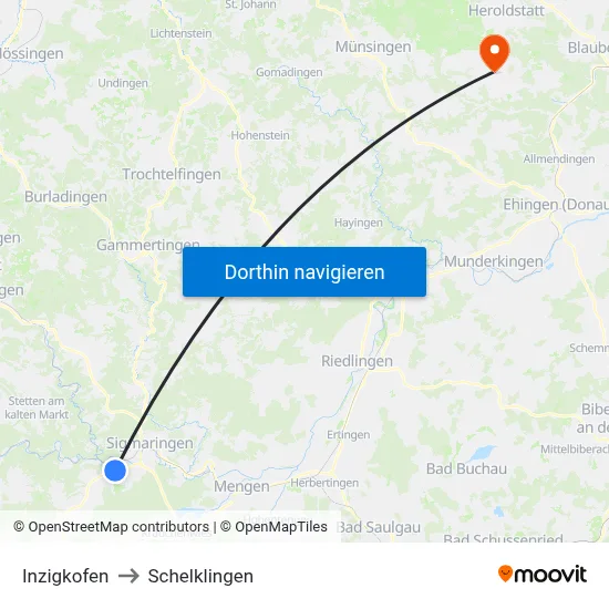 Inzigkofen to Schelklingen map