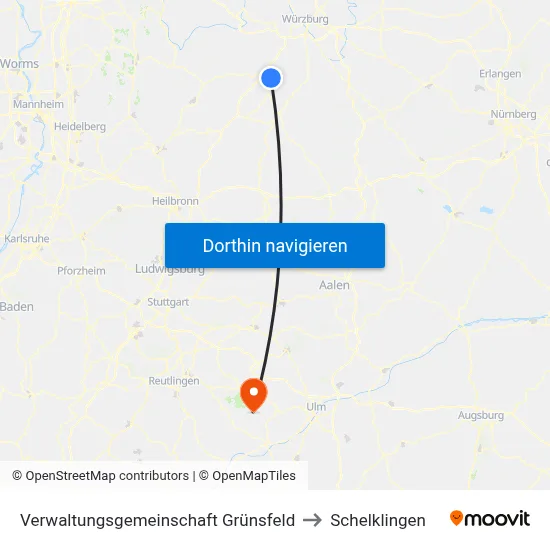 Verwaltungsgemeinschaft Grünsfeld to Schelklingen map