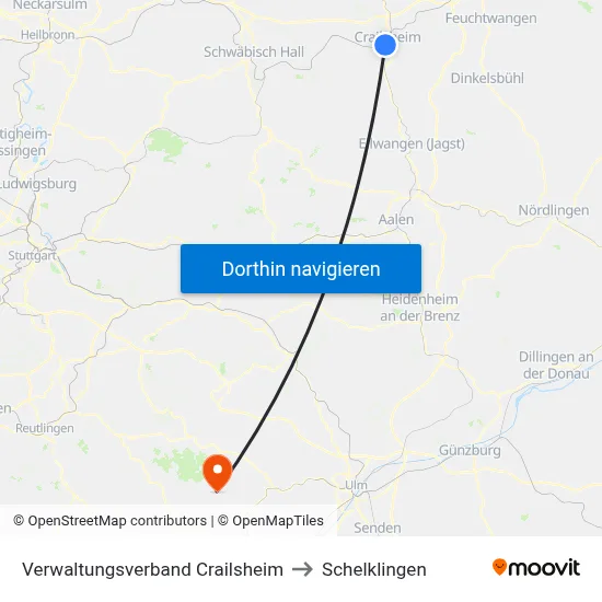 Verwaltungsverband Crailsheim to Schelklingen map