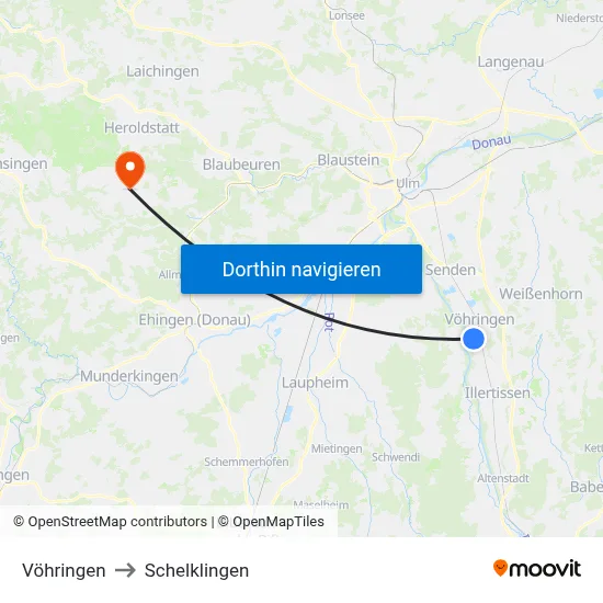Vöhringen to Schelklingen map