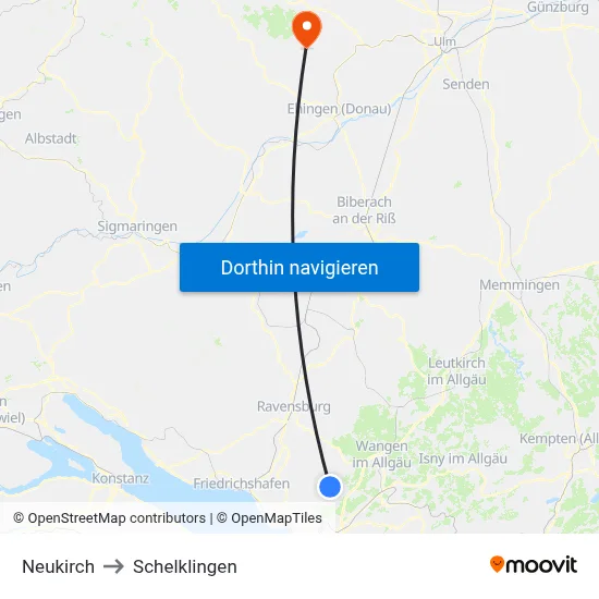 Neukirch to Schelklingen map