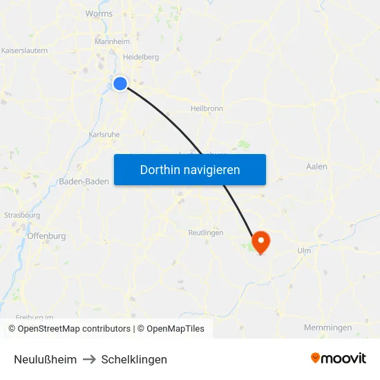 Neulußheim to Schelklingen map