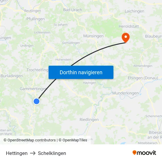 Hettingen to Schelklingen map