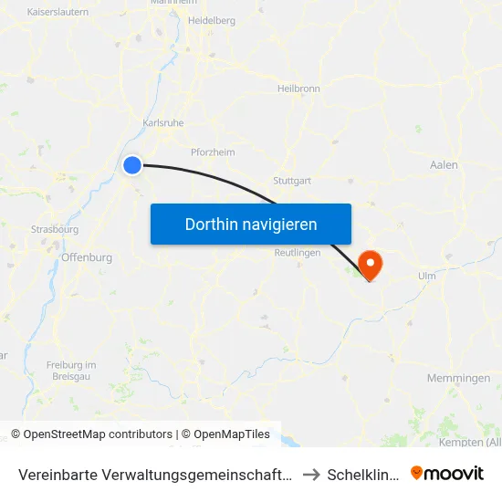 Vereinbarte Verwaltungsgemeinschaft Rastatt to Schelklingen map