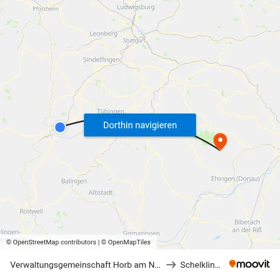 Verwaltungsgemeinschaft Horb am Neckar to Schelklingen map