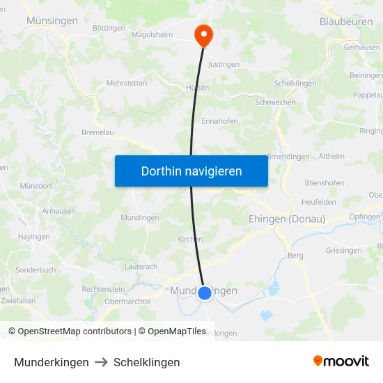 Munderkingen to Schelklingen map