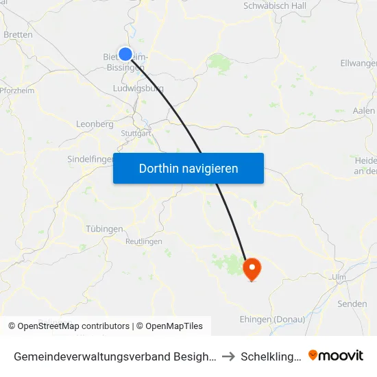 Gemeindeverwaltungsverband Besigheim to Schelklingen map